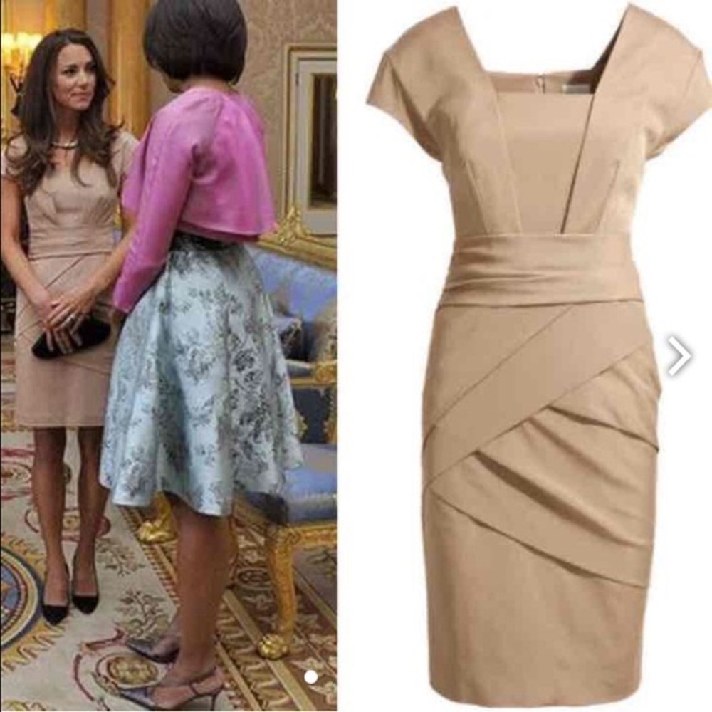 Reiss “Shola” Camel Tan Bandage Sheath Dress as worn by Kate Middleton